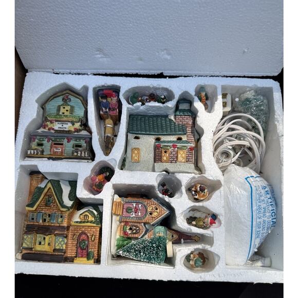 Vintage 16 piece ceramic lighted Christmas Village Set Everything You Need! - Picture 1 of 12